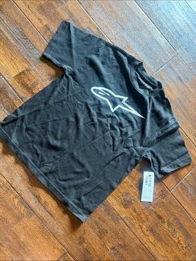 Alpinestars Black Tee with White Star Racing size kids boys or girls small NEW